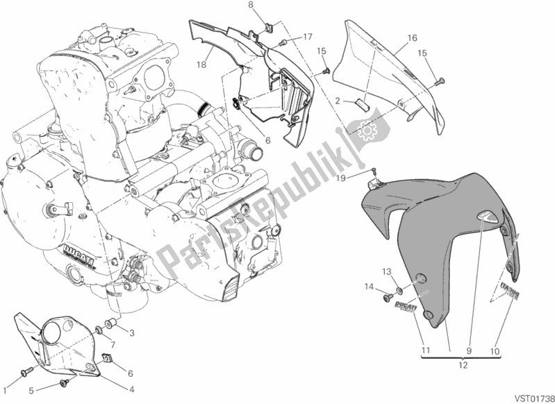 All parts for the Half Fairing of the Ducati Monster 821 USA 2018